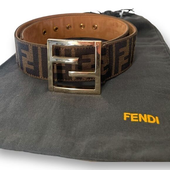 FENDI Classic Monogram Zucca Print Belt with FF Motif Gold-Tone Buckle |Size: S| main image 8
